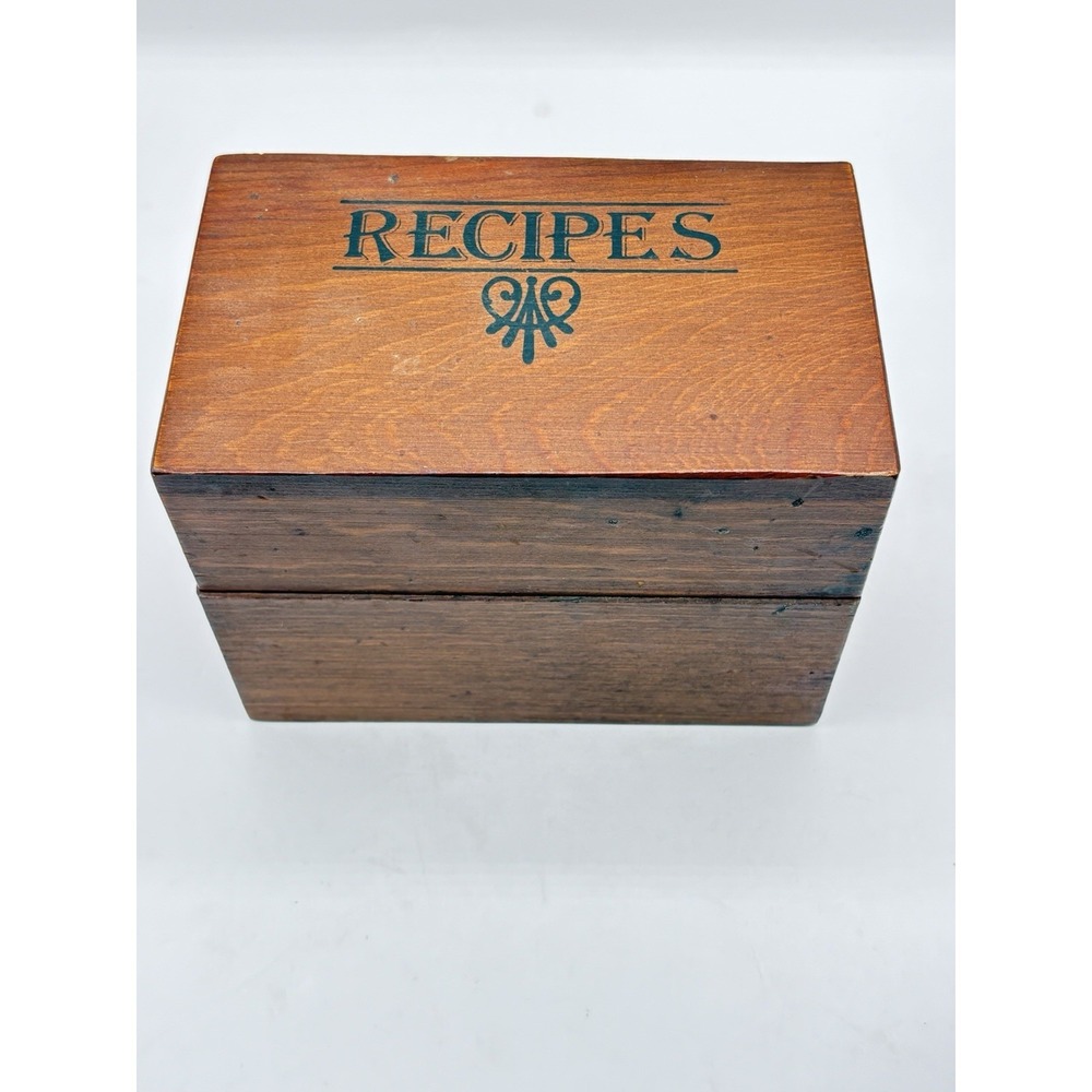 Antique Wooden Recipe Card Holder | Rustic Farmhouse Kitchen Decor | Mid Century